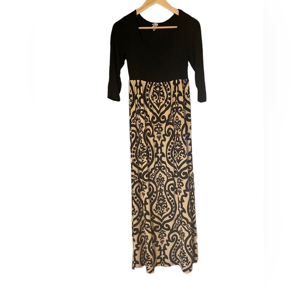 Pinkblush black and tan scoop neck 3/4 sleeve dress maternity Size S